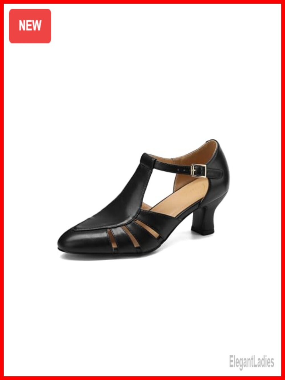 Women's Mary Jane Kitten Heels T-Strap Faux Leather Low Vintage Pumps